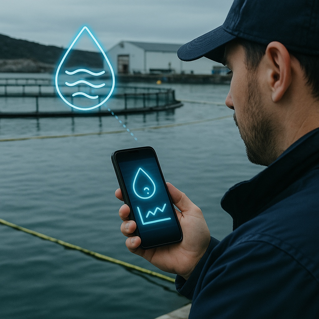 Operador monitoreando centro acuícola con AquaFeed AI